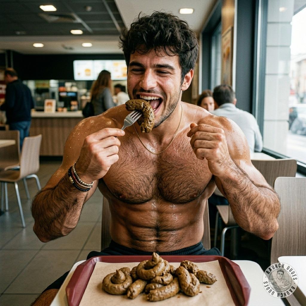 This hungry little slut just devoured a fresh steaming pile on the fast food table, licking every last bit with his filthy...
