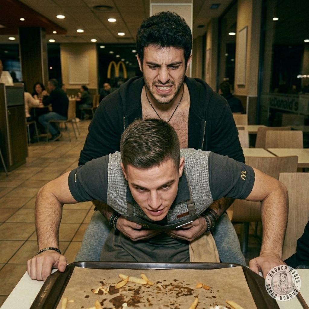 Cops a hot waiter on the fast food table, slamming his ass raw while he screams for more. Fucking filthy, messy, and so damn...