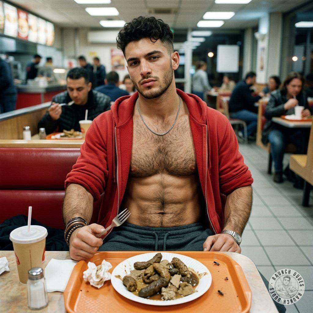 That cute twink just dropped a load of cum on the fast food table, leaving it all sticky and messy for everyone to see. 😈💦...