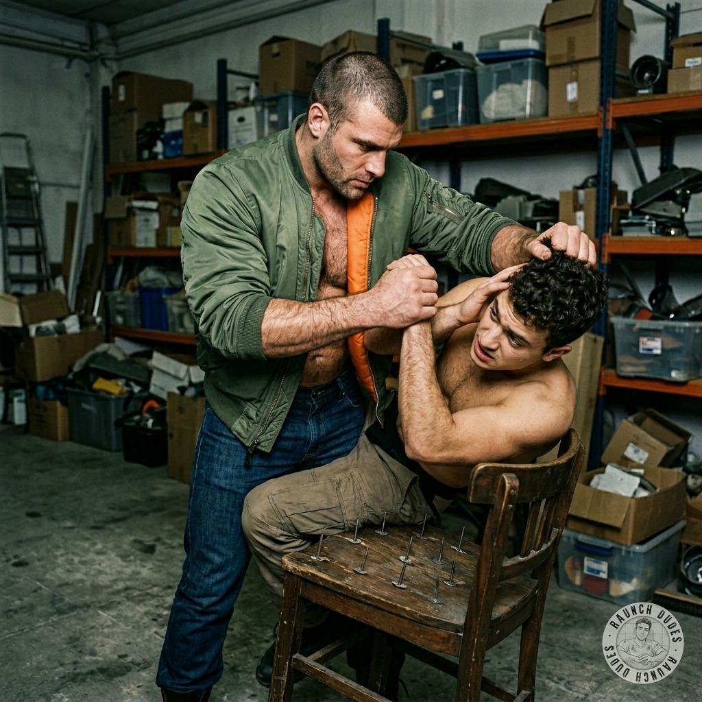 That sick skinhead nails a chair before making his whore sit—feels every spike tearing up his ass while screaming for more....