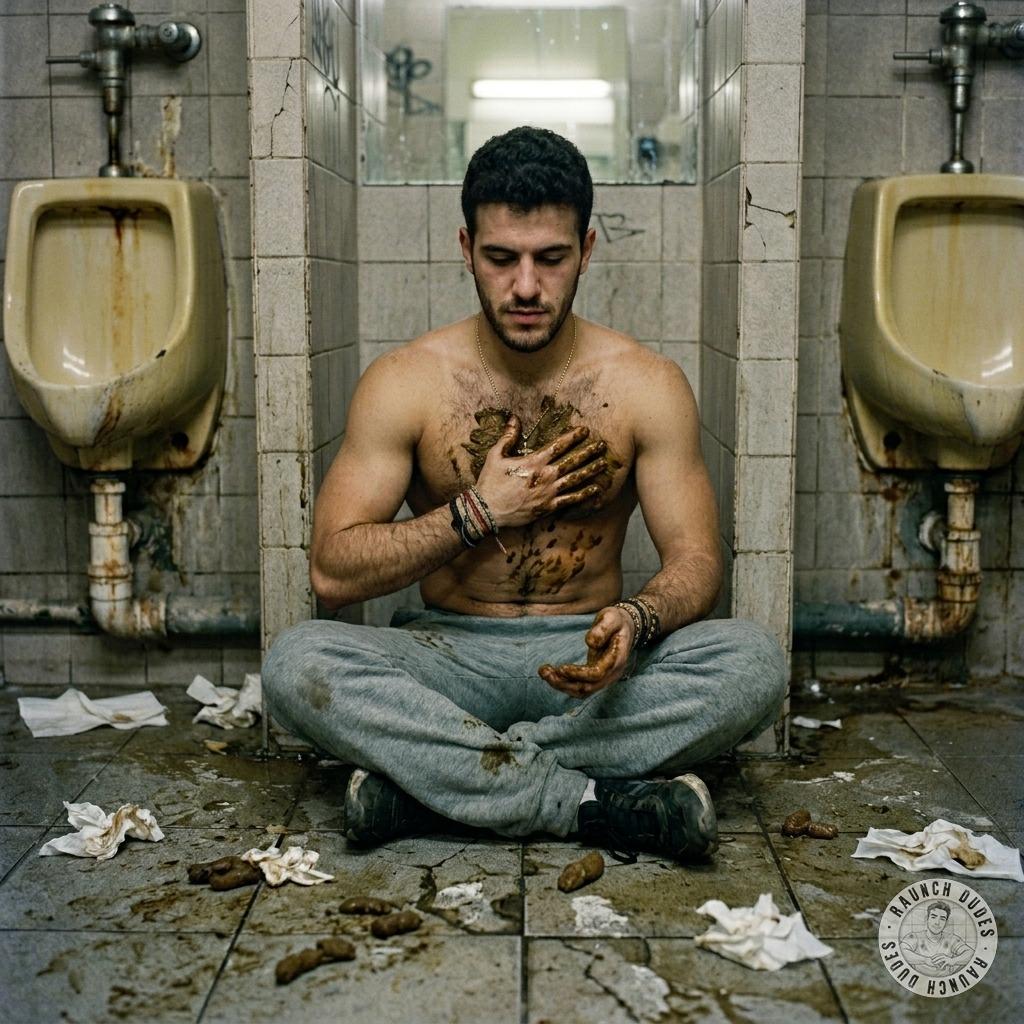That tight ass slathered in warm, stinky shit, rubbing it all over his chest like a filthy little pig 🐷💩 #gayscat #fetish...