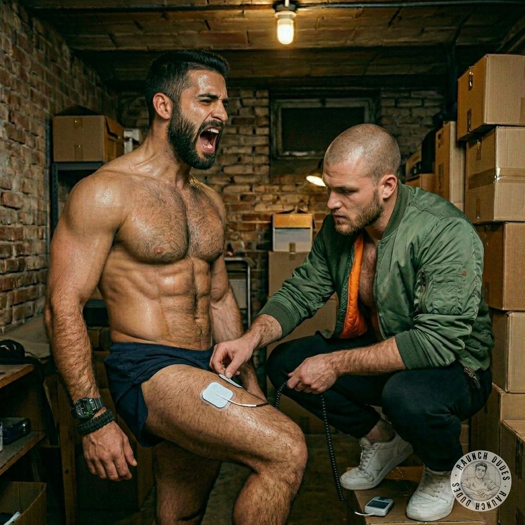 Skinhead’s got a boy wired up tight, electrodes buzzing like a vibrator on overdrive 🔌💥 Watch him squirm, beg, and drip with...