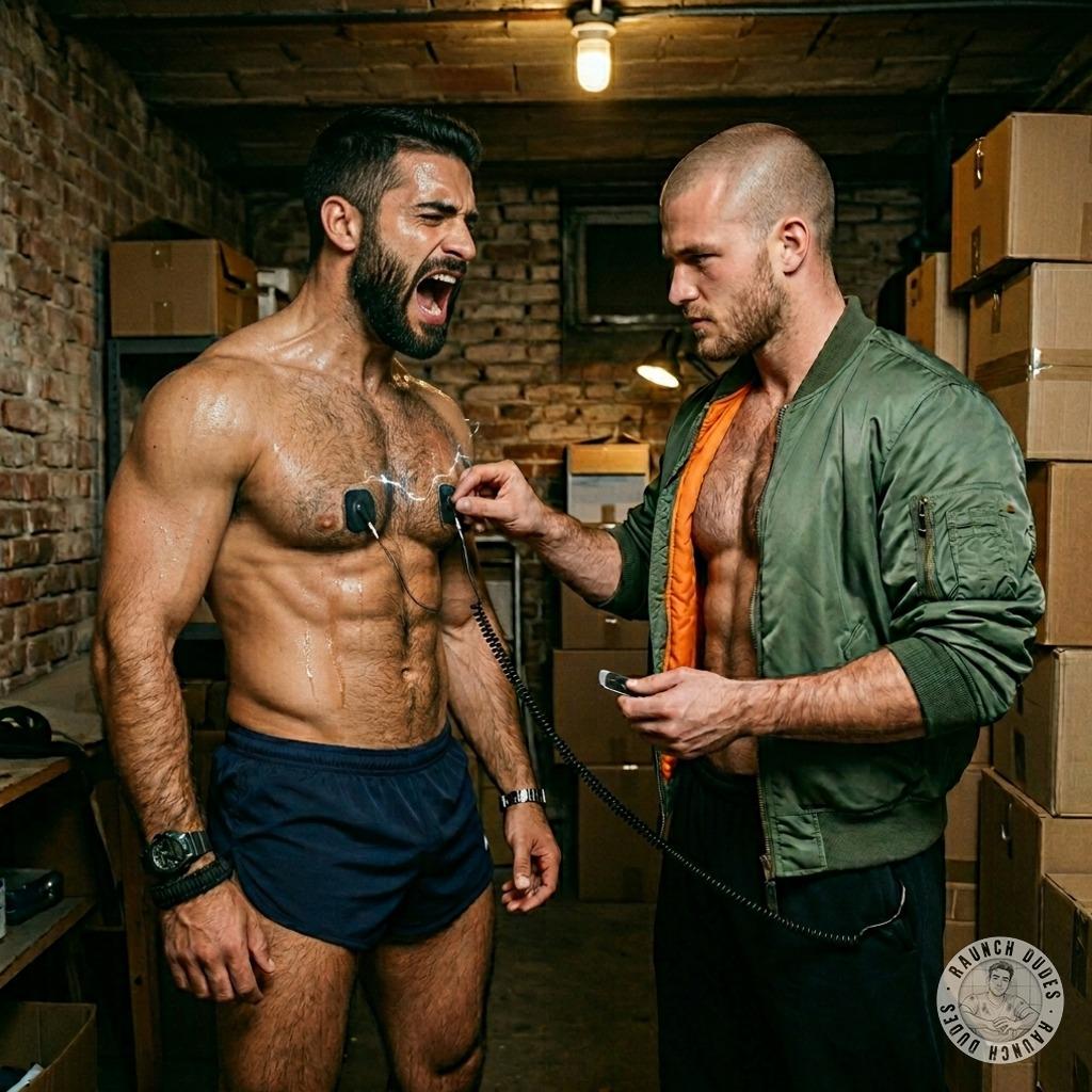 Skinhead slaps those sensitive nipples with live wires, watching him squirm and moan like a desperate slut. The jolts make...