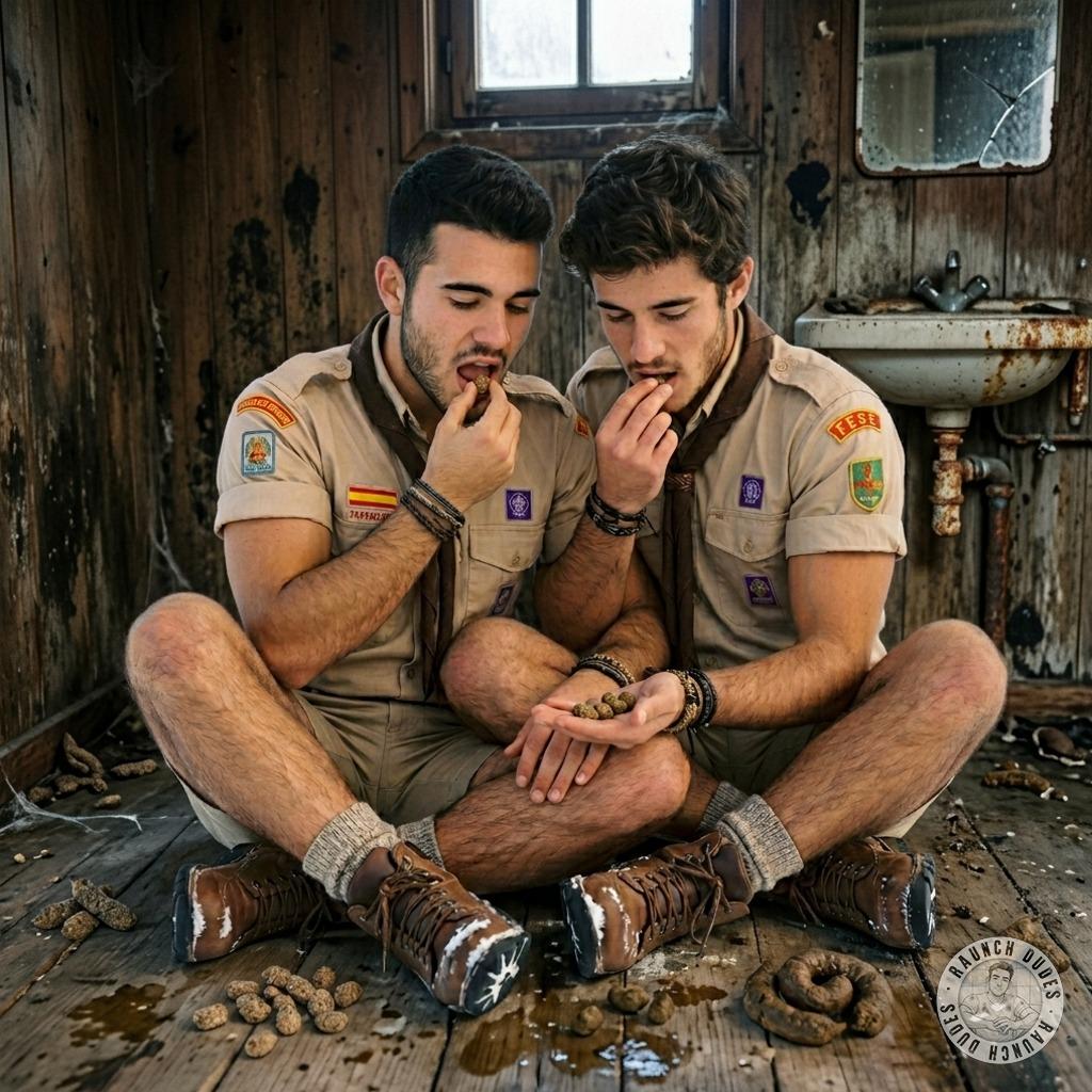 Two scouts boys on their knees, licking fresh shit off the floor like hungry pups 🐕💩 #gayscat #dirtyscouts #fetish #smell