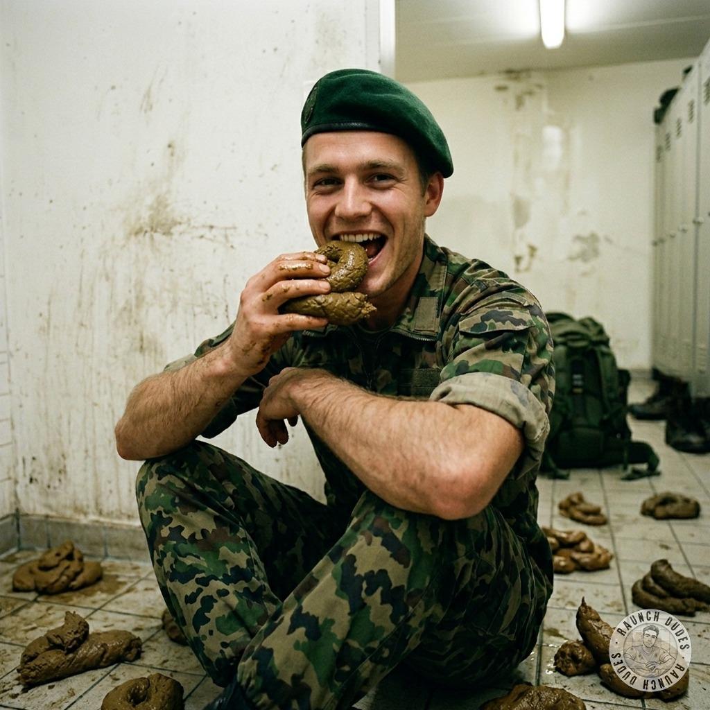 Military dude on his knees, slurping shit straight from the floor like a hungry pup 🐕💩 #gayscat #fetish #military