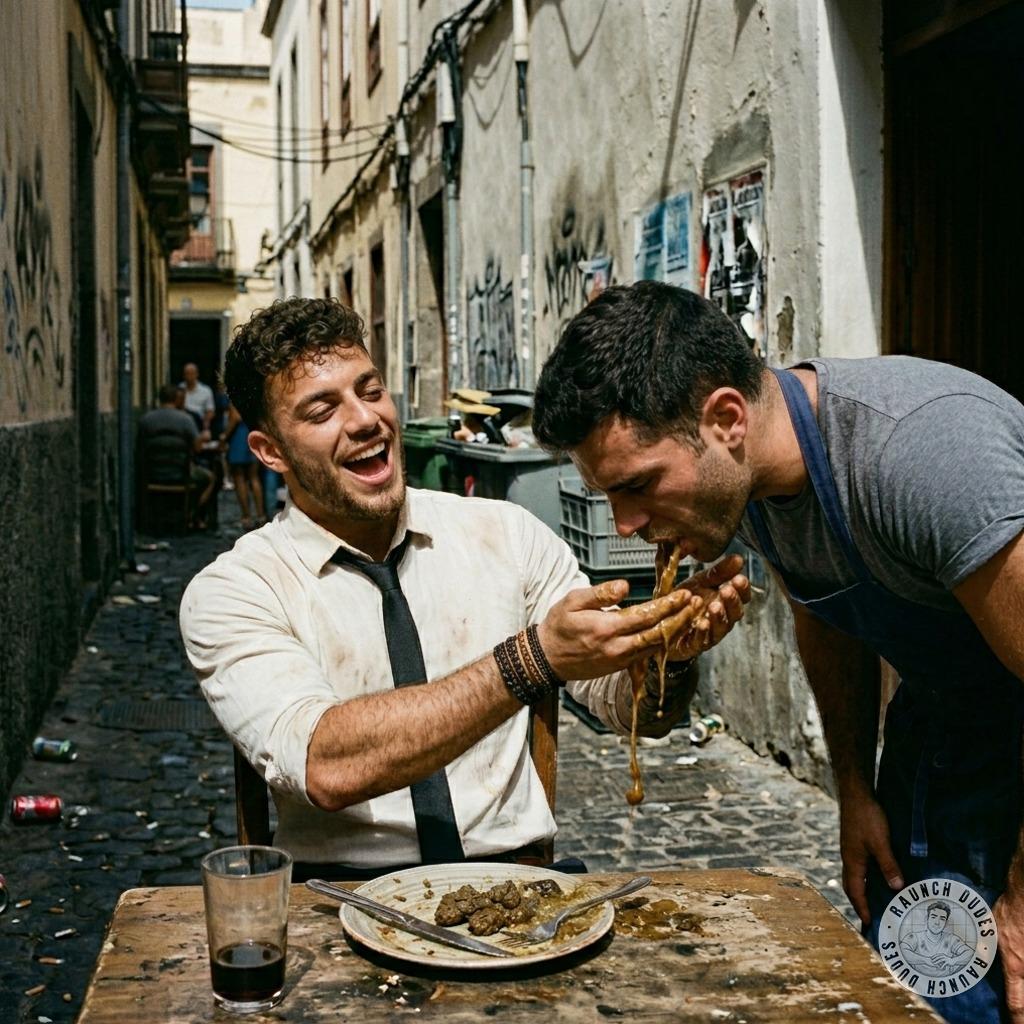 That hungry twink devoured the waiter’s puke right at the table, fingers slick with warm spit and chunks, licking every last...