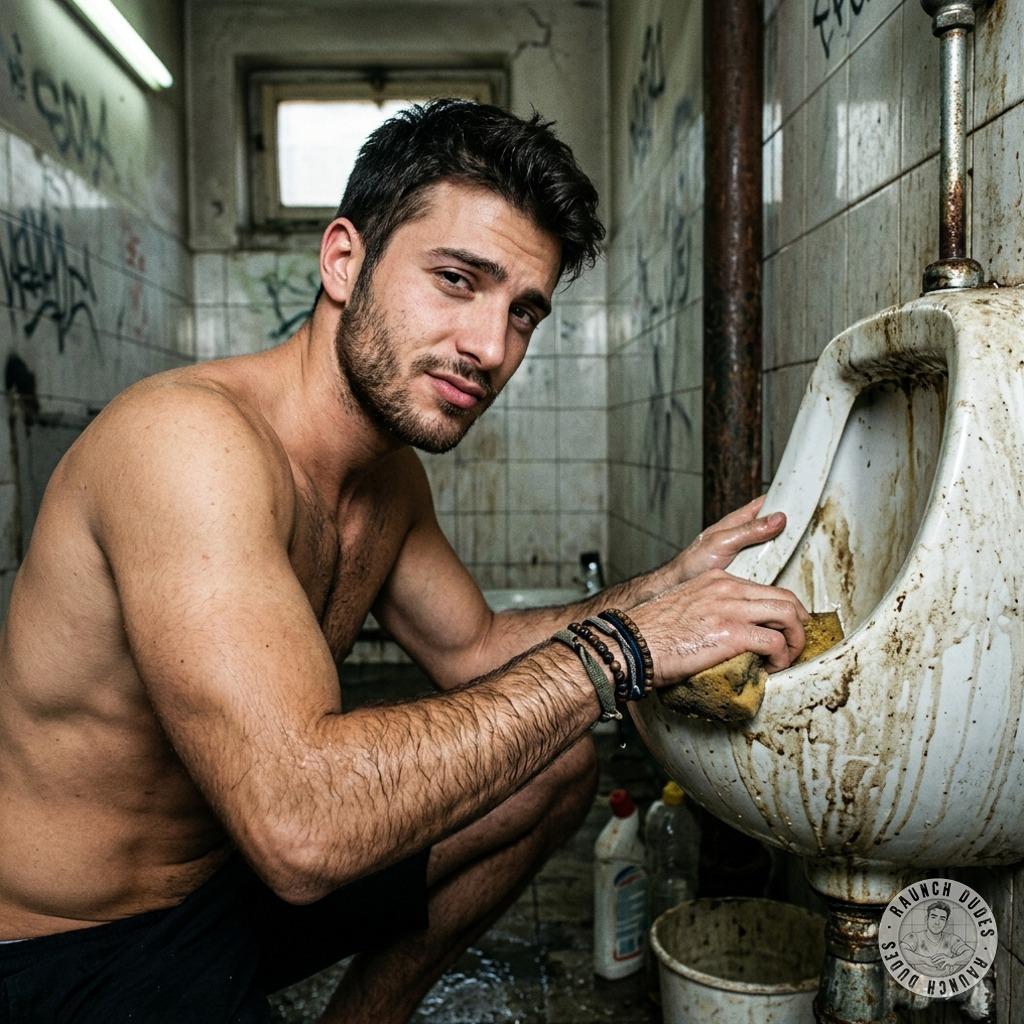 That filthy twink’s pissing all over the grimy pub bogs, leaving golden streams on the filth-stained tiles while moaning...