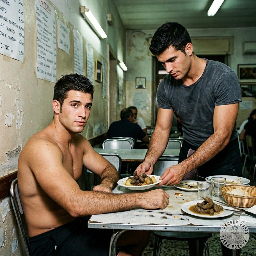A waiter brings a plate full of shit to a customer #gayscat #dirtykitchen #hairy