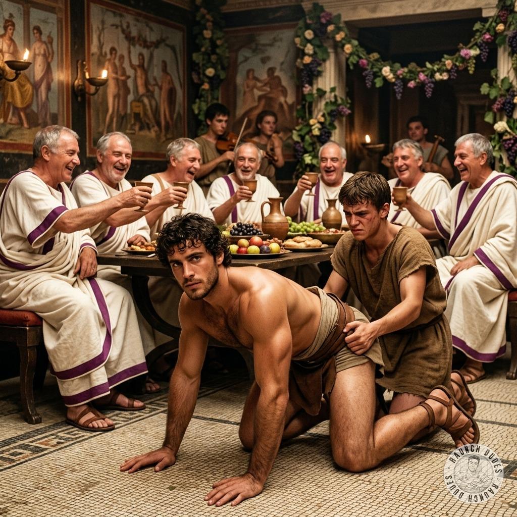 Senators get off watching a gladiator getting fucked raw by a slave, his tight hole stretched to the limit while he screams...