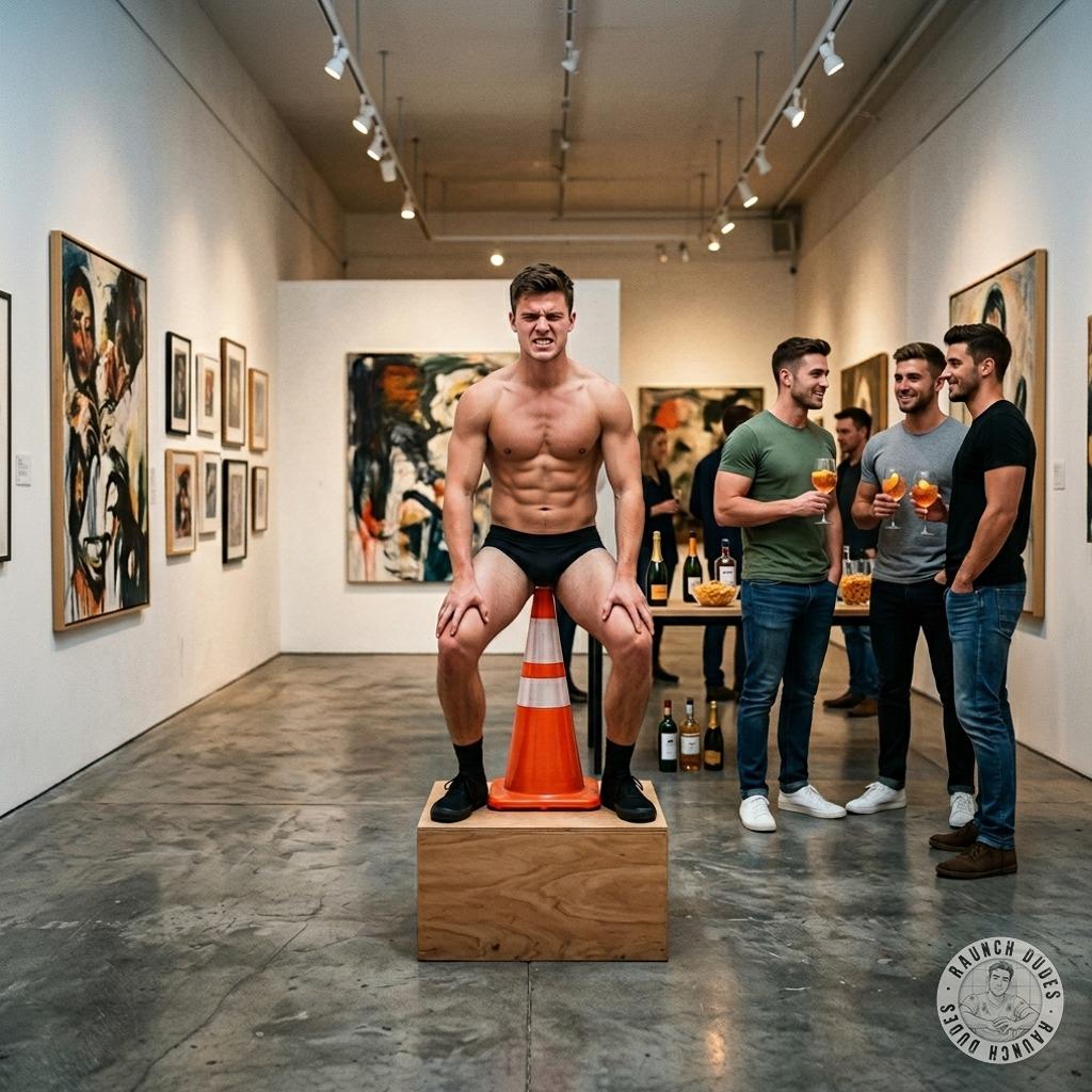 This artist just took "performance art" to a whole new level—stuffing a traffic cone up his tight ass for the gallery...