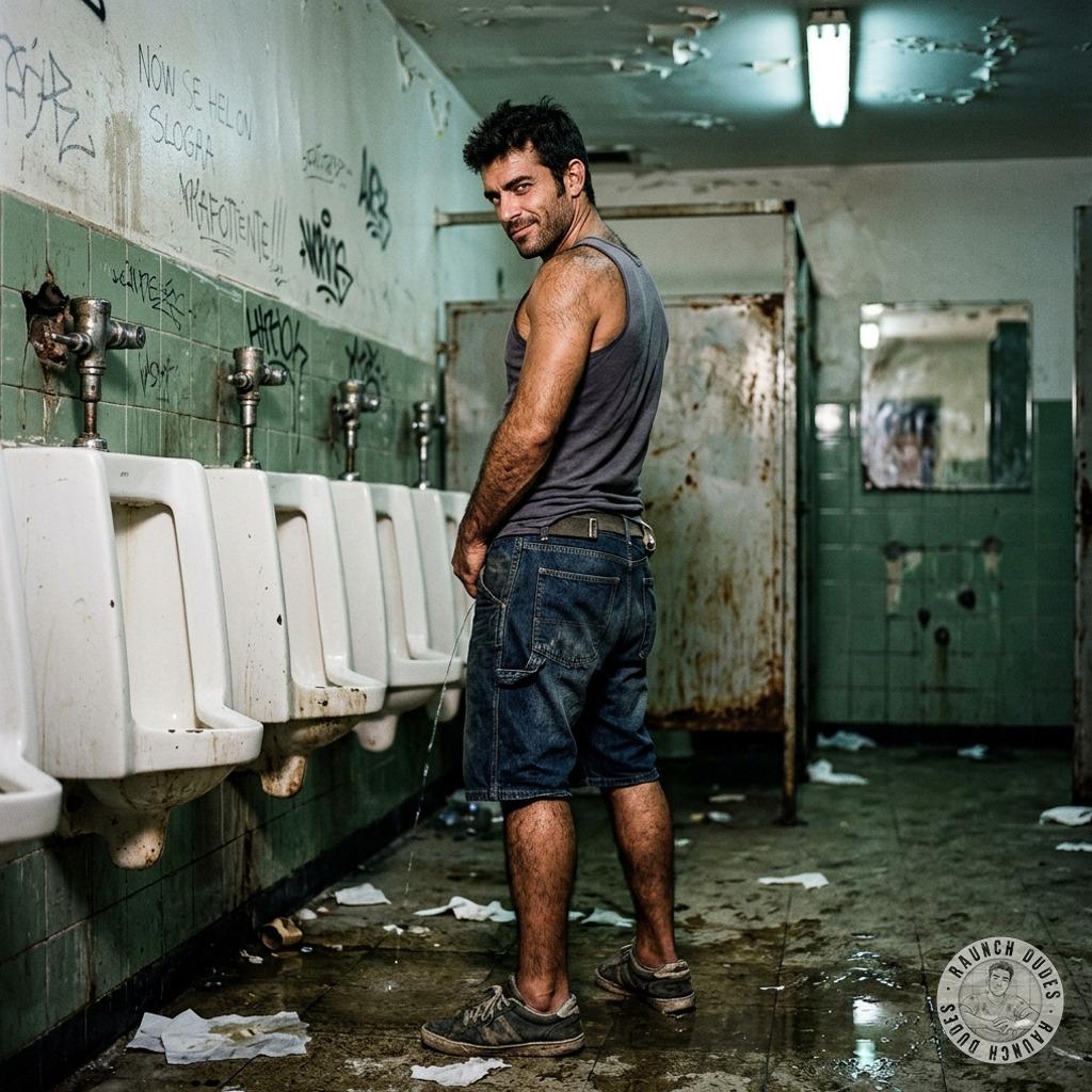 Pissin’ all over that filthy public toilet floor like a hungry pup marking his territory 🚽💦🔥 #gaypiss #inpublic