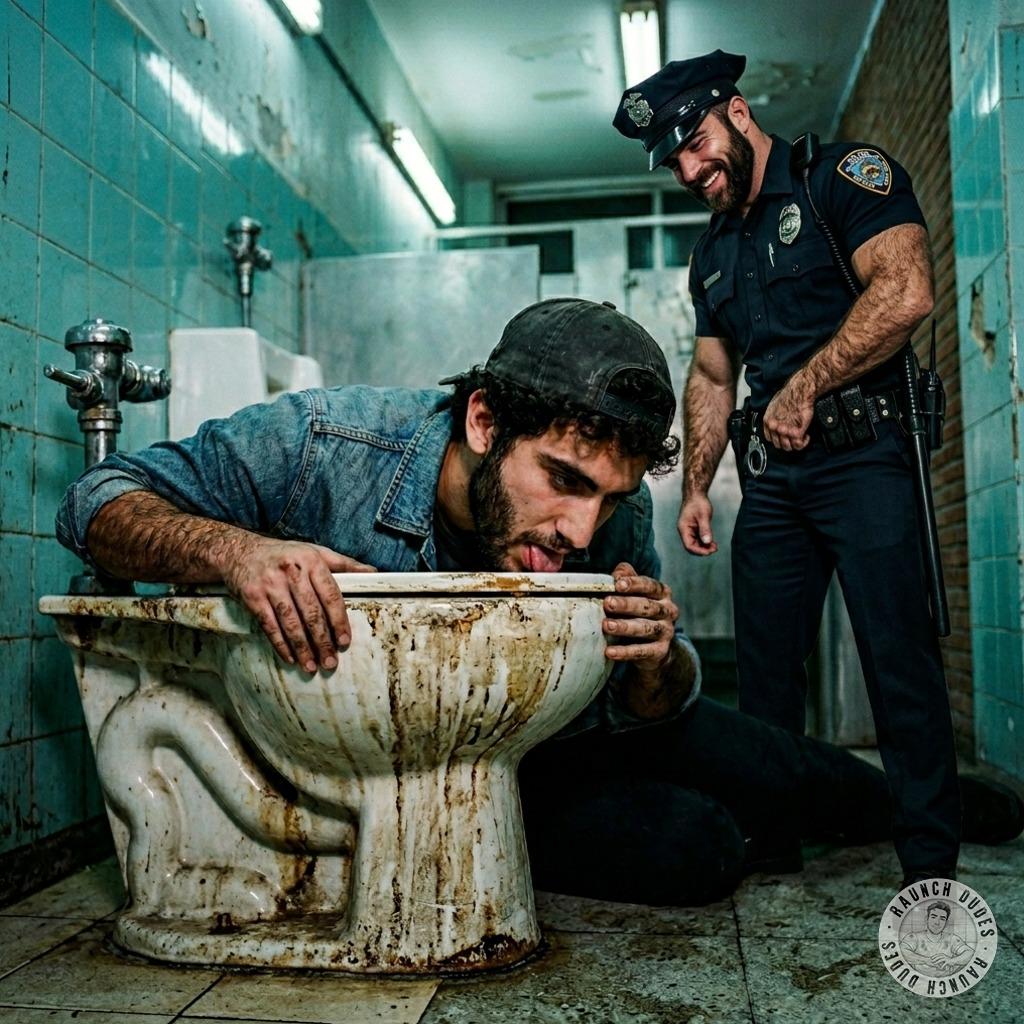Dirty boy licking filthy public toilet seat while some dude pisses in the pot 😈💦 #gayscat #dirtycops #toilet #humiliation