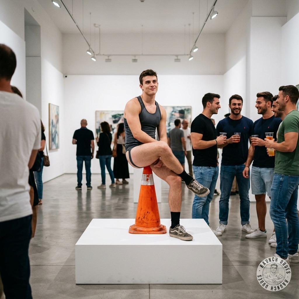 Fuck yeah, art just got a whole new hole to explore 🚧💦 A model shoves a traffic cone up his ass for the grand...