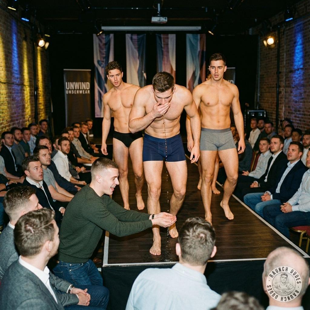 That hot model puked all over the runway, splattering his cum-stained cock in the mess—what a filthy, glorious mess! 🤢💦...
