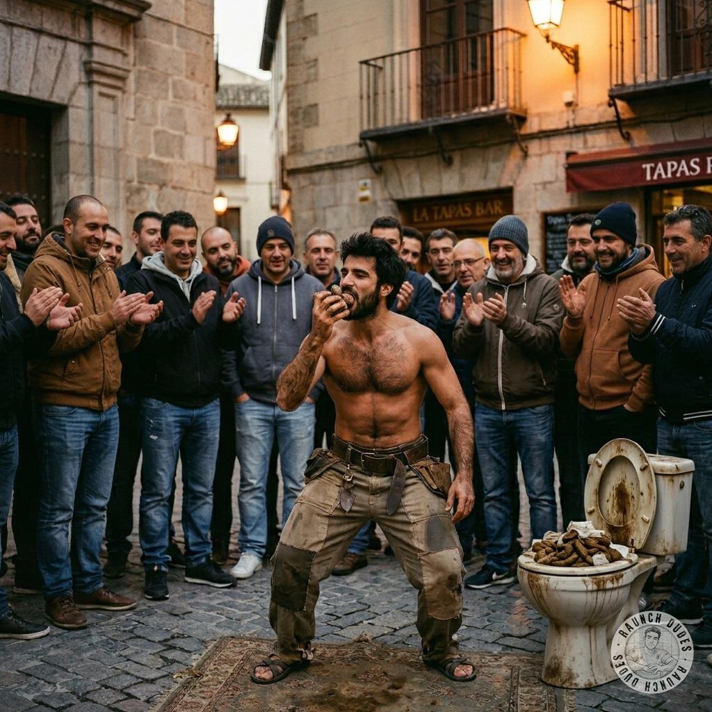 This street artist is eating shit in public like a hungry pig 🐷💦 #gayscat #inpublic #toilet #street #hairy