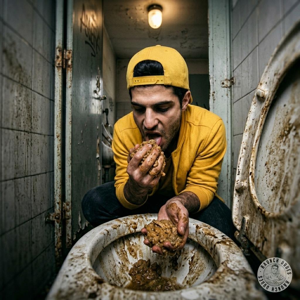This depraved slut slurps fresh turds from a filthy public toilet bowl, savoring every bitter bite 💩🔥 #gayscat #workers...