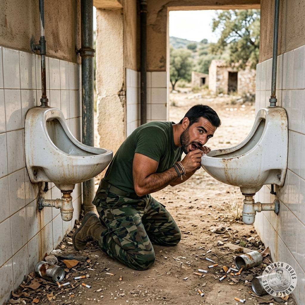 That tight military ass is on his knees, tongue out, slurping up every drop of cum from a stranger’s piss-dripping...