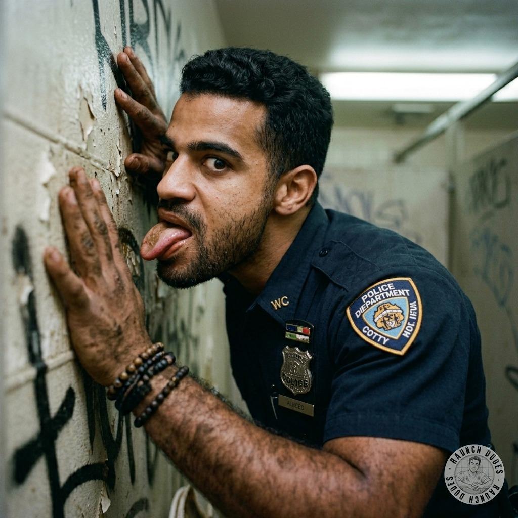 Cop dripping on the wall, tongue out, savoring every inch of grime like it’s the last fucking meal 😈💦 #dirtycops #street