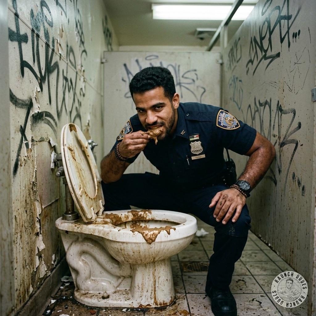 That filthy cop got his face buried in the public toilet bowl, slurping up warm, mushy shit like it’s his last meal 😈💦...