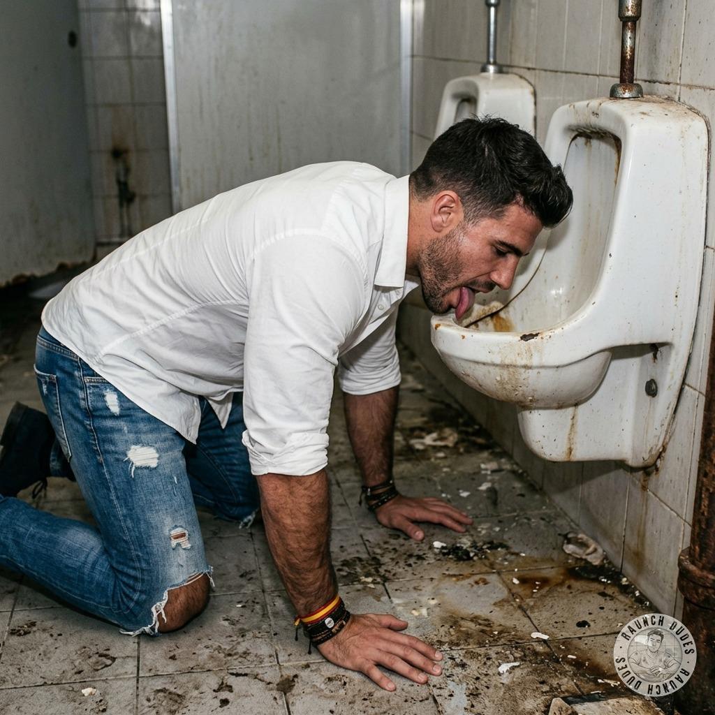 Dirty boy licking that filthy public toilet bowl, savoring every last drop of grime. #gayscat #filth #humiliation #submission