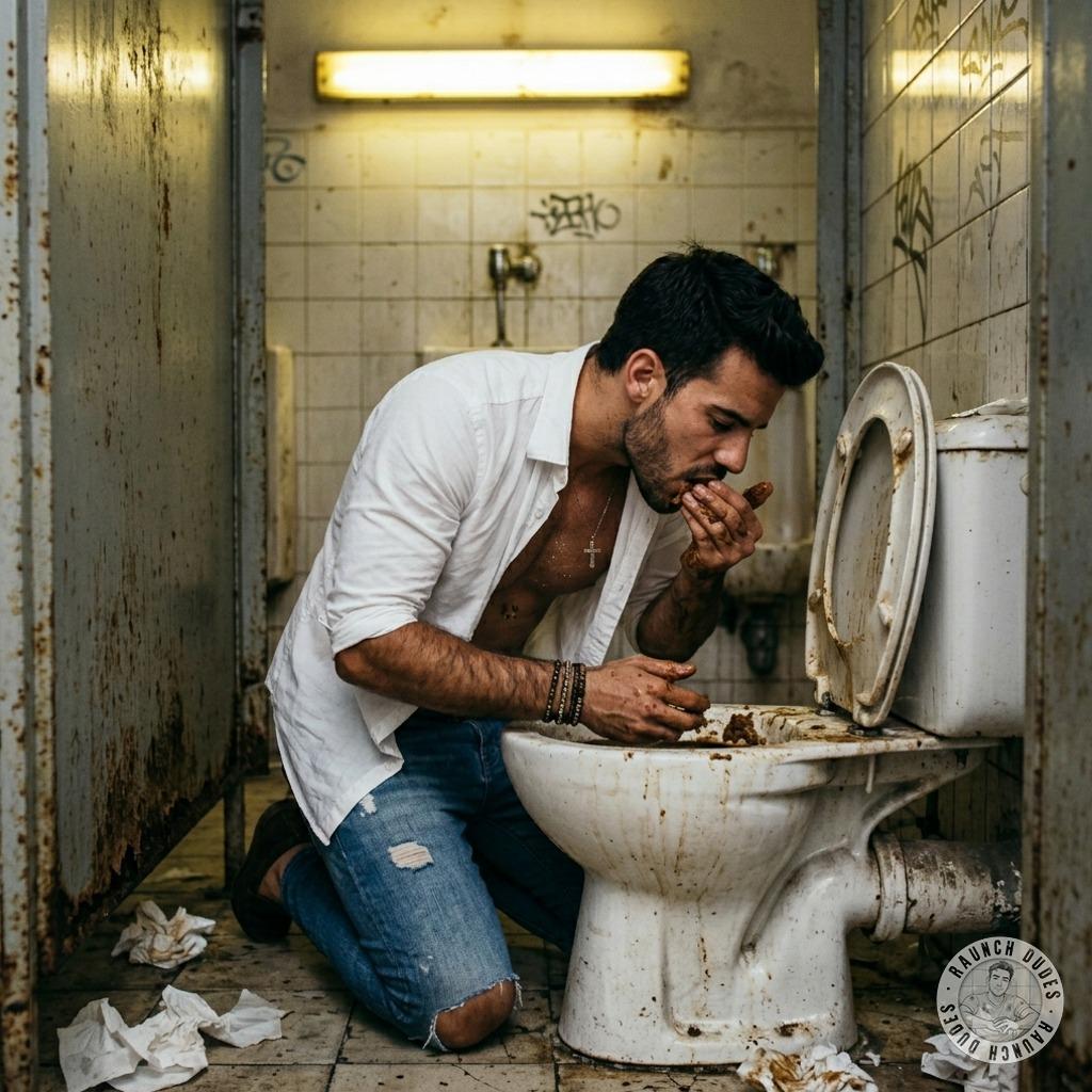 Swallowing that warm, mushy shit straight from the toilet bowl in a public bathroom like a hungry little slut 😈 #gayscat...