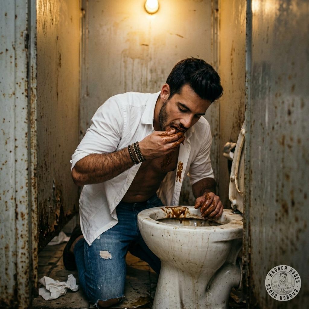 That filthy twink bends over, shoves his face in the toilet bowl & gobbles down a steaming load of public shit #gayscat...