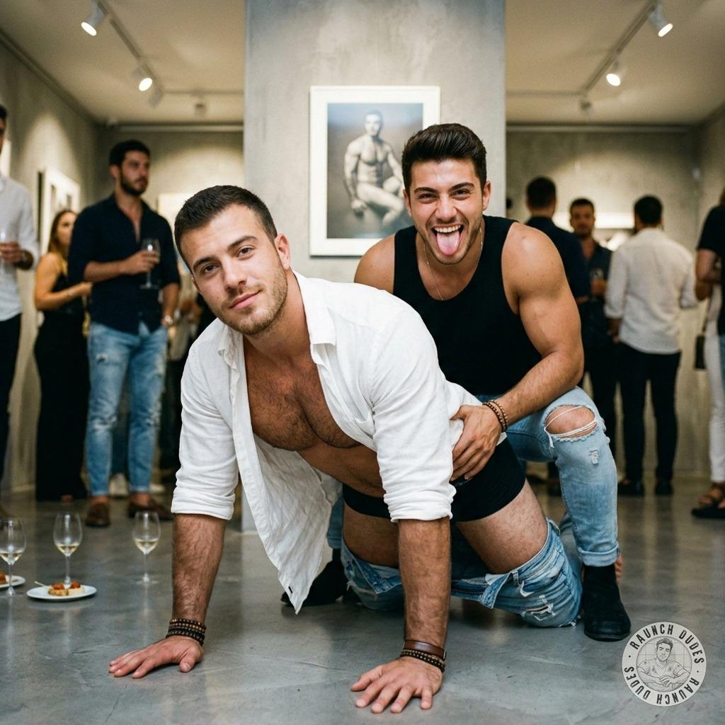 Model gets fucked raw at his own nude anal sex photo exhibit 🔥💦 #inpublic