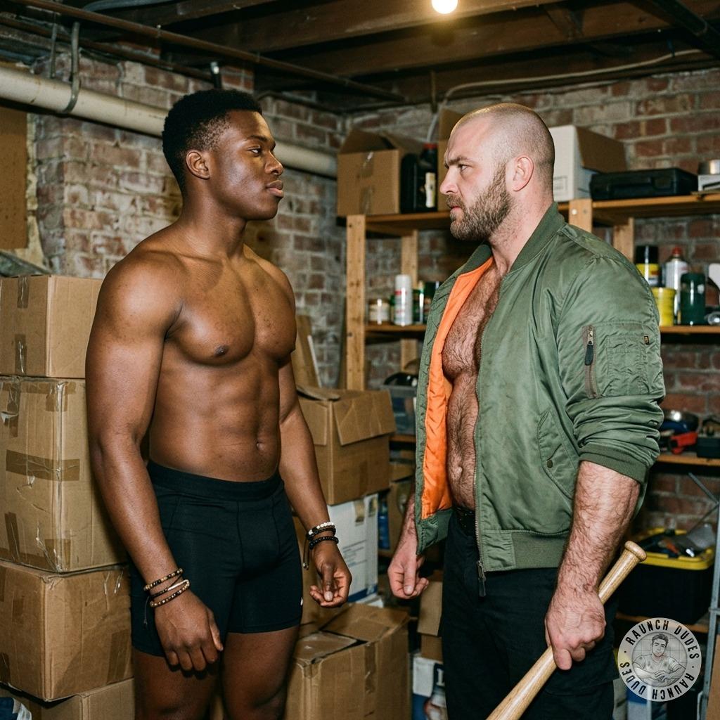 A hung guy and a skinhead squeeze into a dark basement, the stench of sweat and cum thick in the air. One of them slaps the...