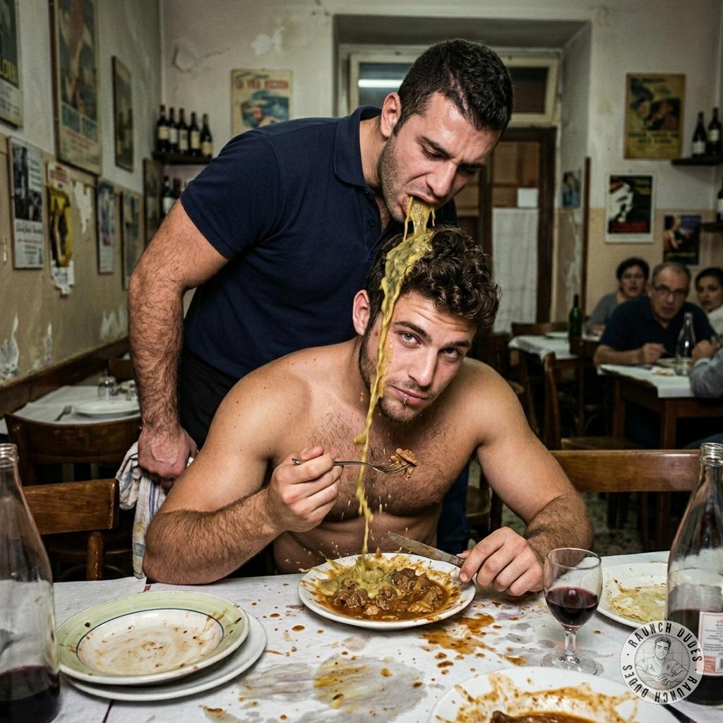 Fuck yeah, the waiter’s puking in my plate while I keep stuffing my face—nothing hotter than that sickening, messy feast 🤢🍽️...