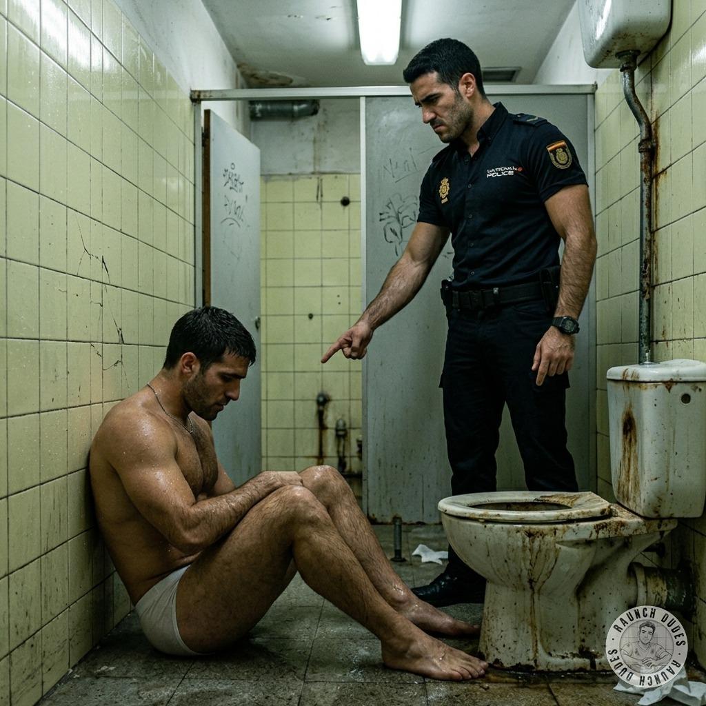 That cop’s got me trembling in my tighty-whities, forcing me to kneel like his personal slut in the public john 😈💦 #gayscat...