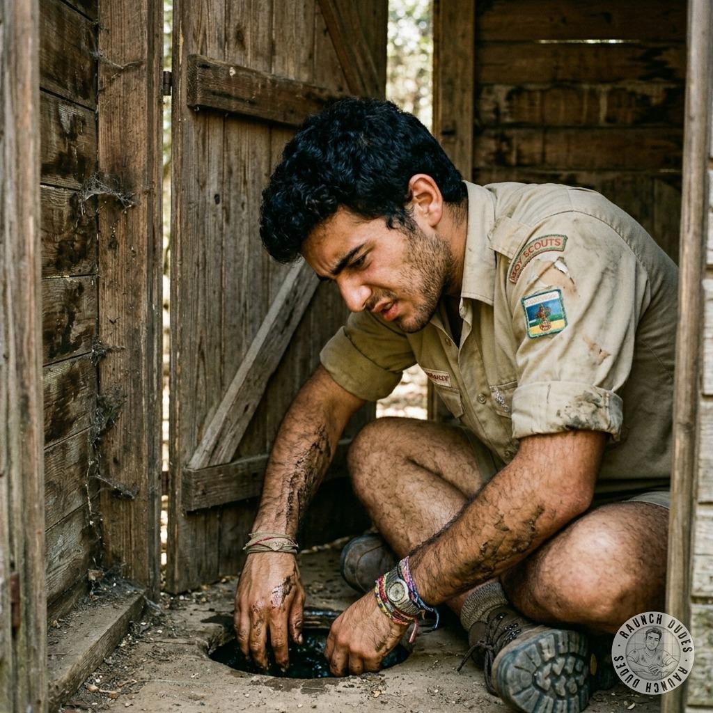 One scout gets his hands dirty cleaning the latrine pit with his bare hands, loving every filthy second of it 💦🔥...