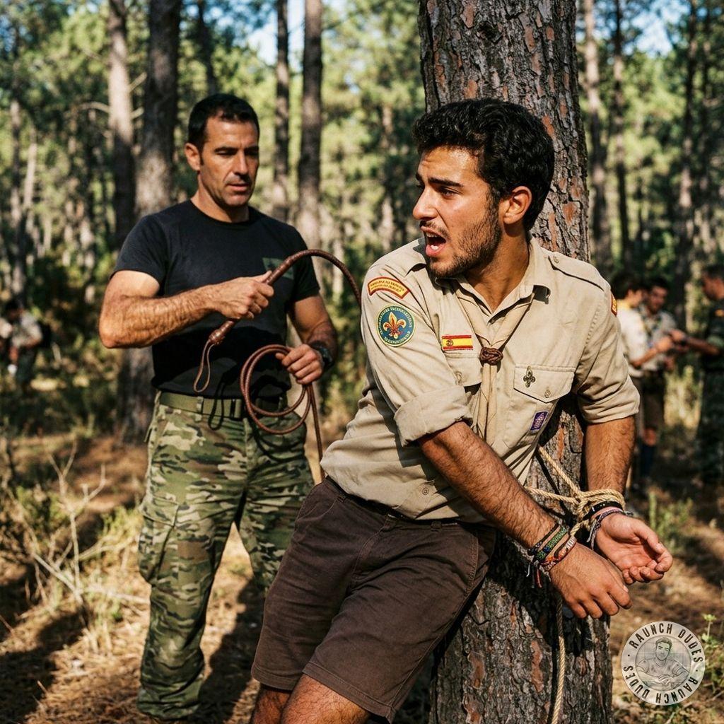 Military daddy whips that tight little scout boy raw in the woods, his ass cheeks stinging with every lash while he begs for...