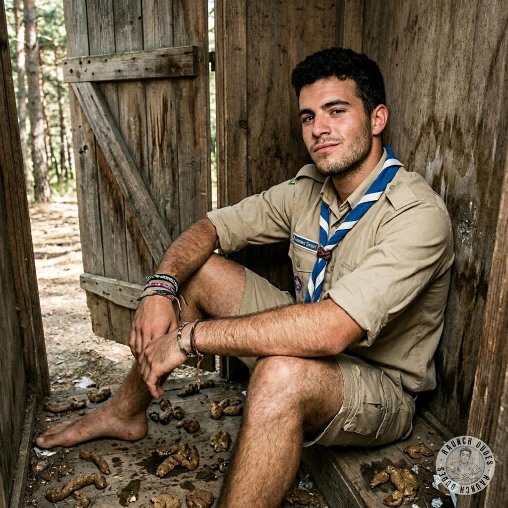 One scout squats in a latrine full of shit, fingers deep in his own ass, moaning like a slut who can’t get enough. #gayscat...