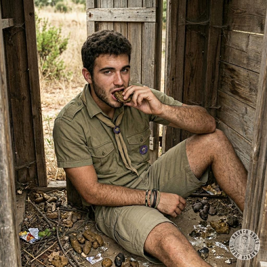 One scout chokes down a thick, warm turd right on the filthy floor, his face buried in the stinky mess, loving every fucking...