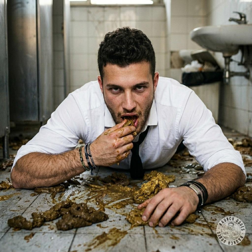 That suited-up twink is on his knees, tie dangling, gobbling shit straight off the bathroom floor like it’s the finest...