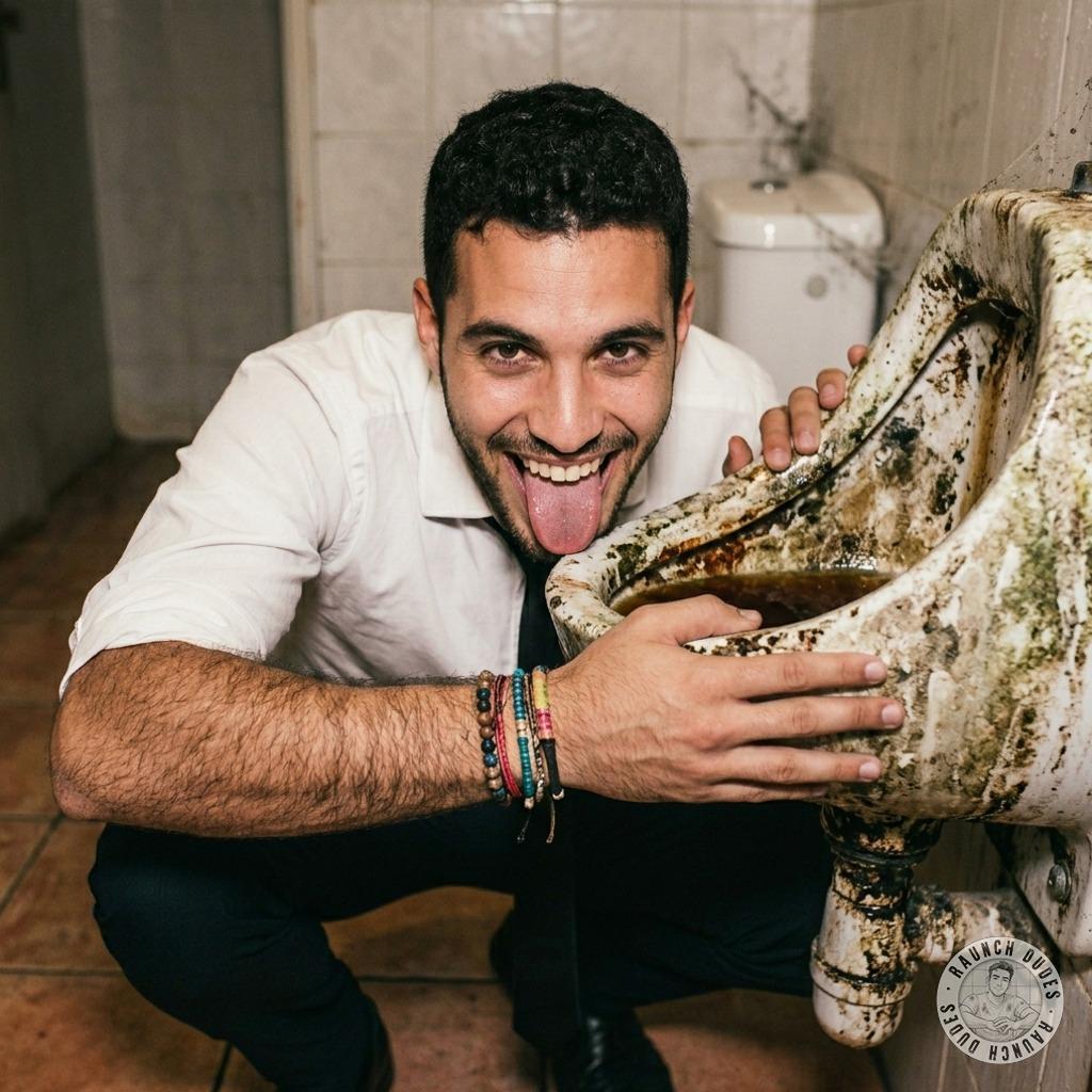 That crisp white shirt and tie combo? Fucking ruined by a filthy, sloppy lick on a grimy, piss-soaked urinal. The taste of...