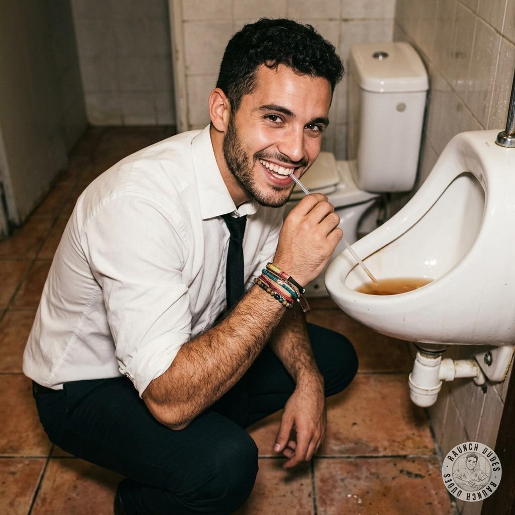 Sipping dirty water from a piss-stained urinal through a straw, that crisp white shirt clinging to his throat while his tie...