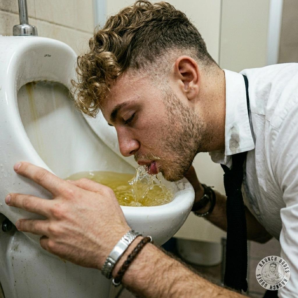 Sipping warm piss straight from the urinal, that bitter tang hitting the back of my throat like a filthy reward 😈💦 #gaypiss...