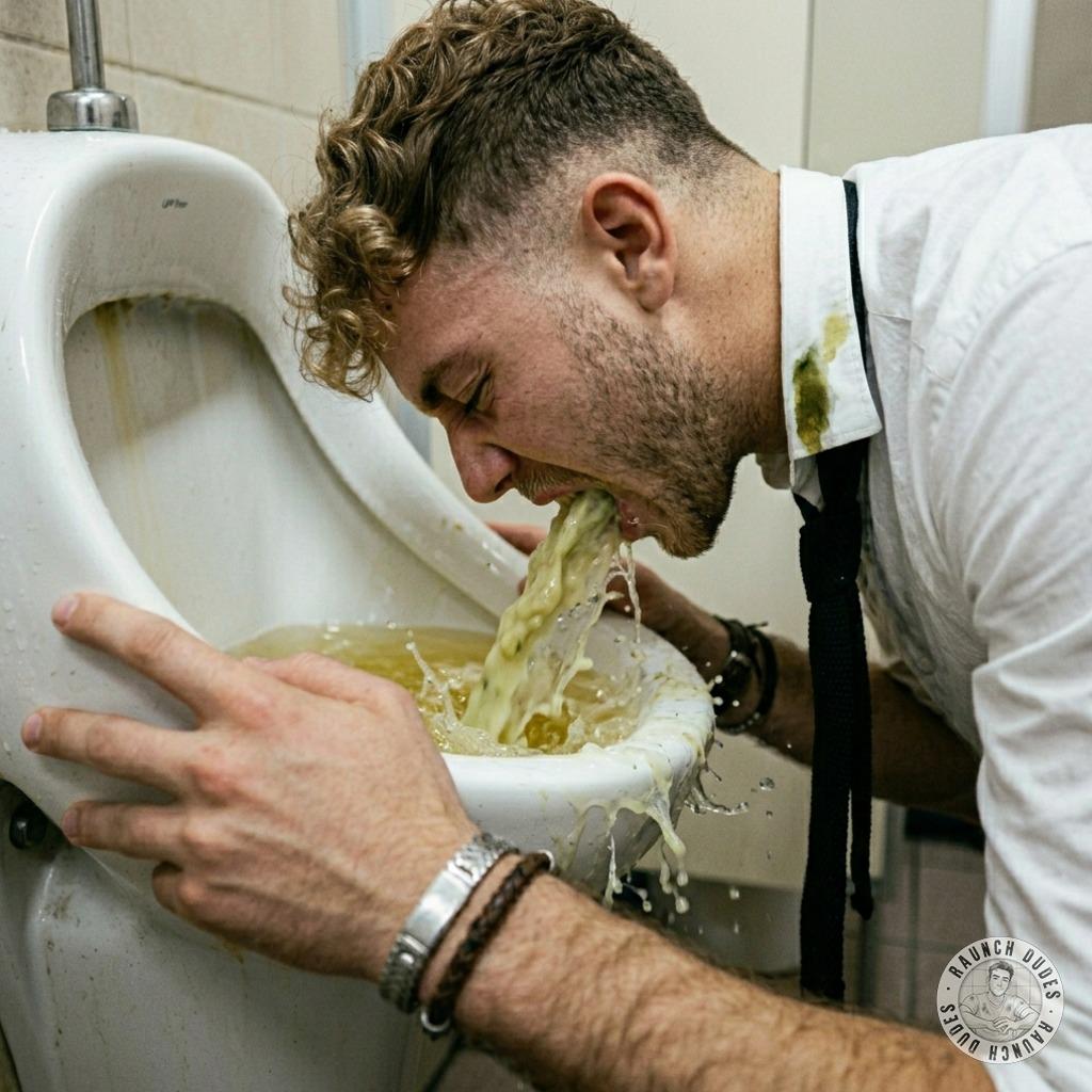 Vomiting in a public urinal while some hungry cocks watch? Fuck yeah, nothing hotter than a guy losing his lunch while his...
