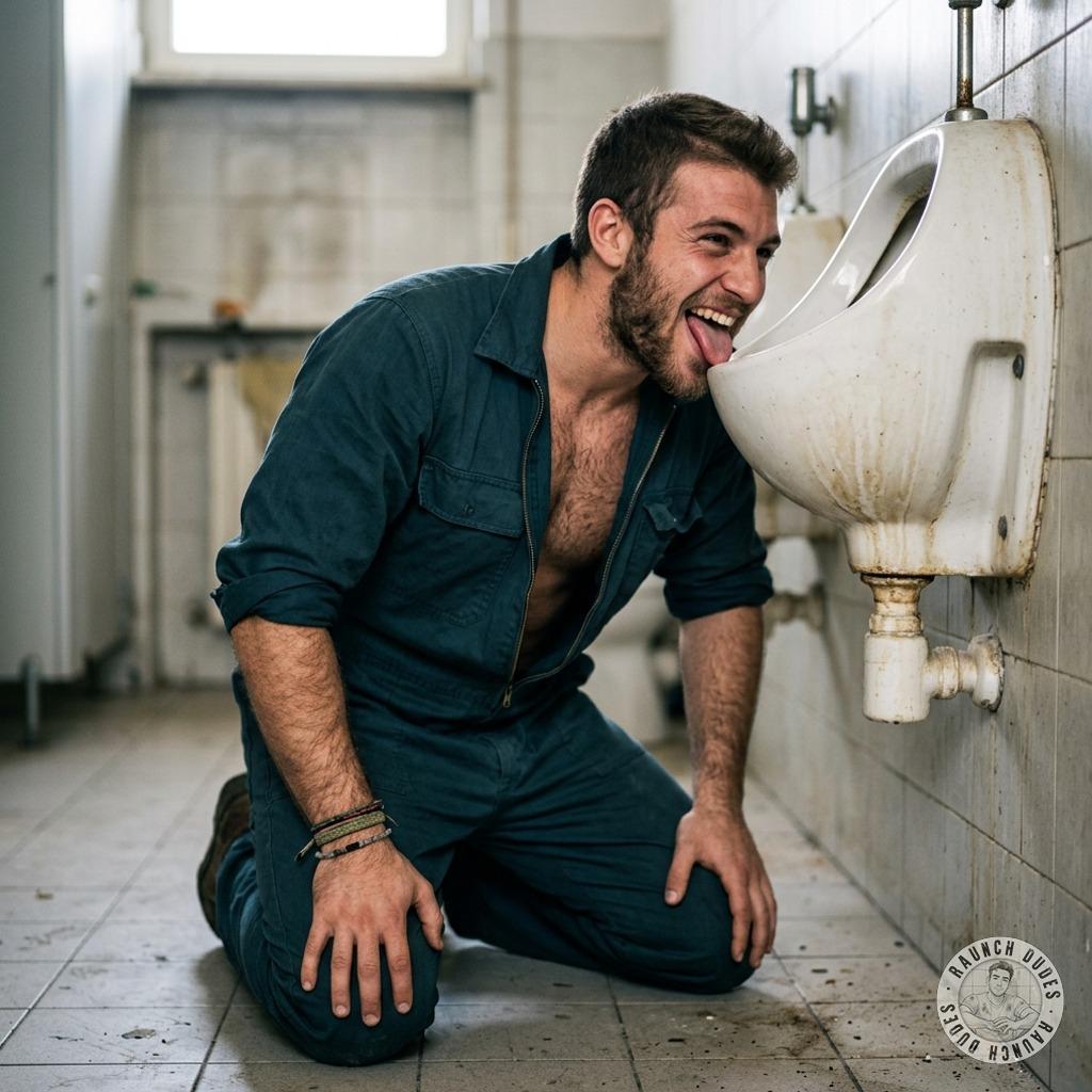 Dirty janitor slurping up that filthy piss-stained trough like it’s the last dick he’ll ever taste 😈💦 #gaypiss #workers...