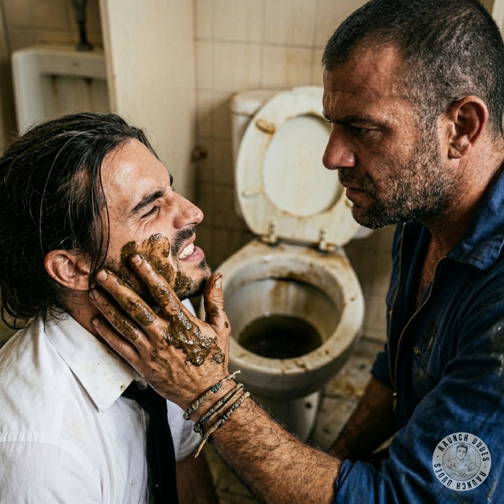 That filthy janitor smears shit all over the suited twink’s face while he’s pinned on the bathroom floor 😈 #gayscat #filth...