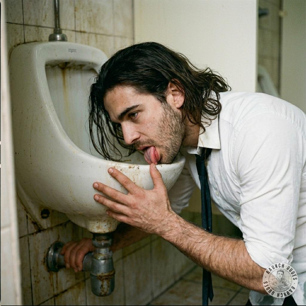 Dirty pervert licks that filthy urinal, savoring the stench of stale piss and grime 😈💦 #toilet #oralsex #humiliation