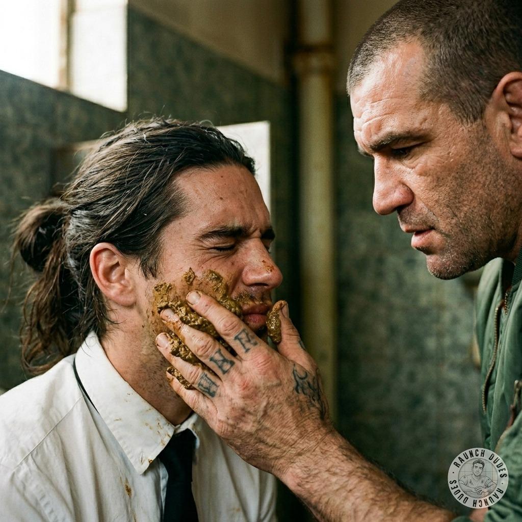 That skinhead slathered that boy’s face in shit, rubbing it deep into his skin while he gagged and moaned #gayscat...