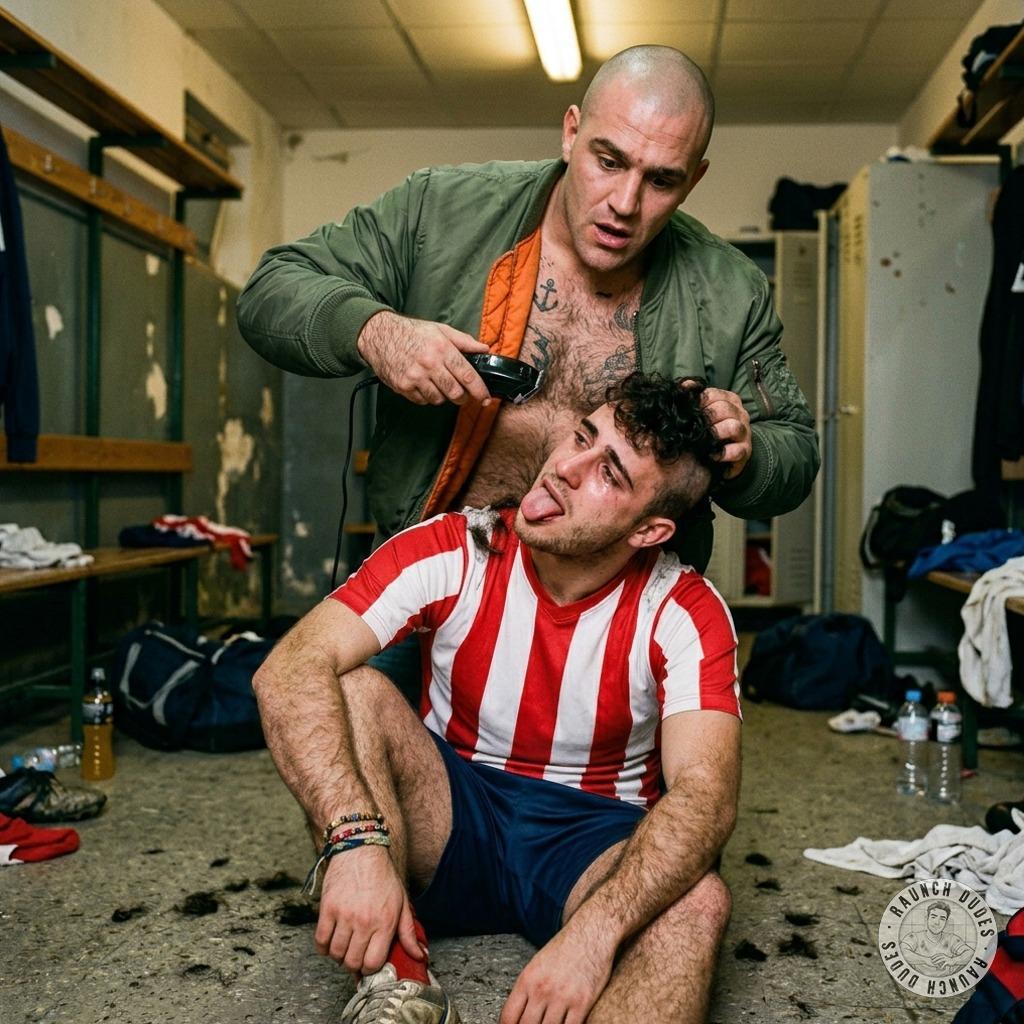 Skinhead shaves a footballer bald, his scalp gleaming like a freshly fucked asshole 😈🔪 #skinheads #dirtyathletes #haircut...