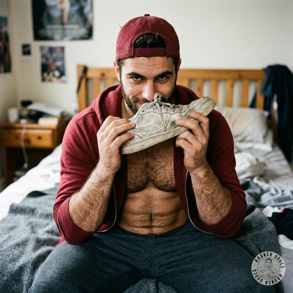 Nose deep in those stinky sneakers, breathing in that ripe, sweaty funk like it’s the finest perfume 😈👃💦 #fetish #hairy