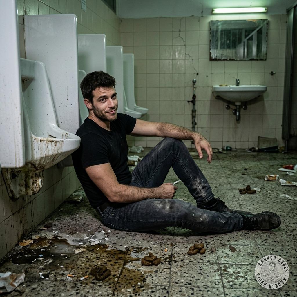 That filthy little twink on the filthy bathroom floor, ass spread wide, begging for a good facefuck while his ass drips with...