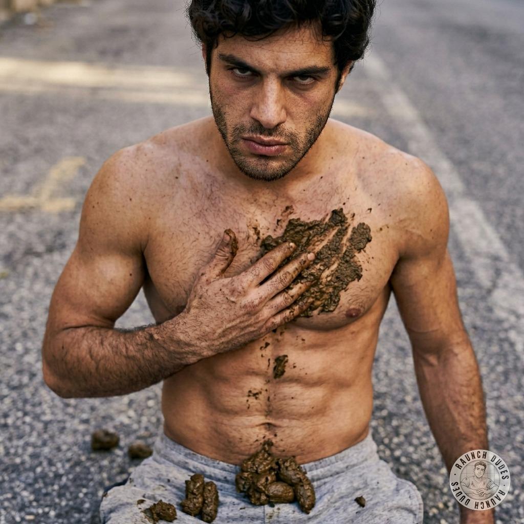This dude’s got the guts to smear his chest with shit right on the street, leaving a filthy trail of stinky glory. The way...