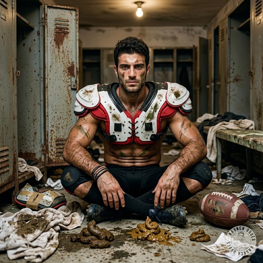 Dirty football stud covered in shit, ass dripping with filth, begging for a rough fuck in the locker room 🏈💩 #gayscat...