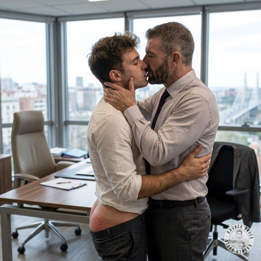 Sculpted that tight ass red raw, then smothered him in my arms while he whimpered on my lap. #dirtyoffice #suit #kiss