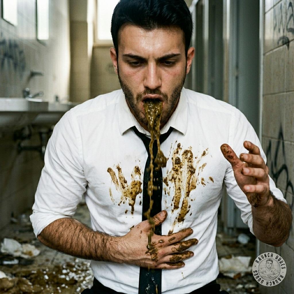 Dirty boy covered in shit, puking all over himself like a filthy, depraved mess 🤢💦 #gayscat #gaypuke #filth